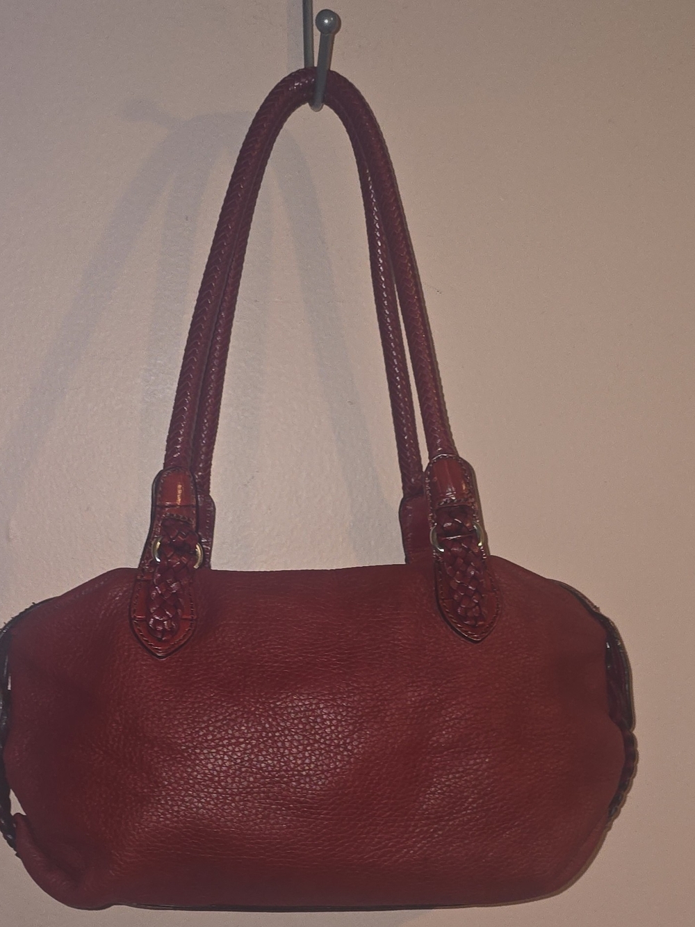 Brighton Red Pebbled Leather Satchel Shoulder Bag Braided Straps Silver Accents - Picture 2 of 16